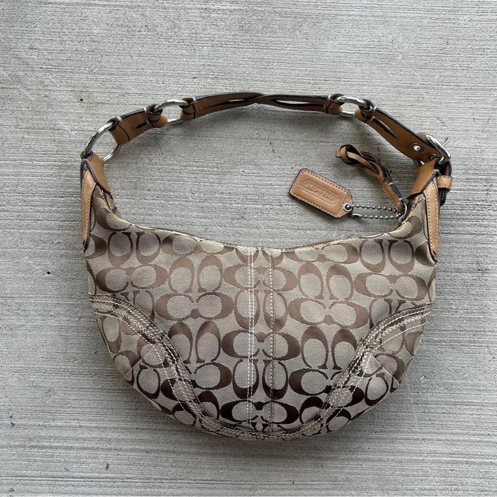 Vintage Coach Canvas and Tan Leather Hobo